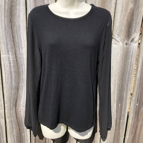 Ann Taylor NWT Black Small Sweater Top Blouse Sheer Long Sleeve Mixed Fabric - Picture 1 of 4